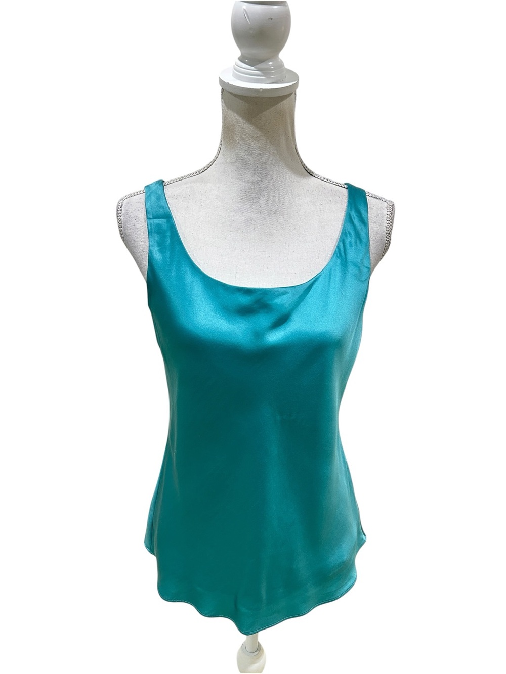 Lafayette 148 New York Teal silk Scoop Neck sleeveless blouse lined size 6